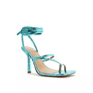 SCHUTZ Blue Heels 8.5 | Lily Metallic Leather Sandal
